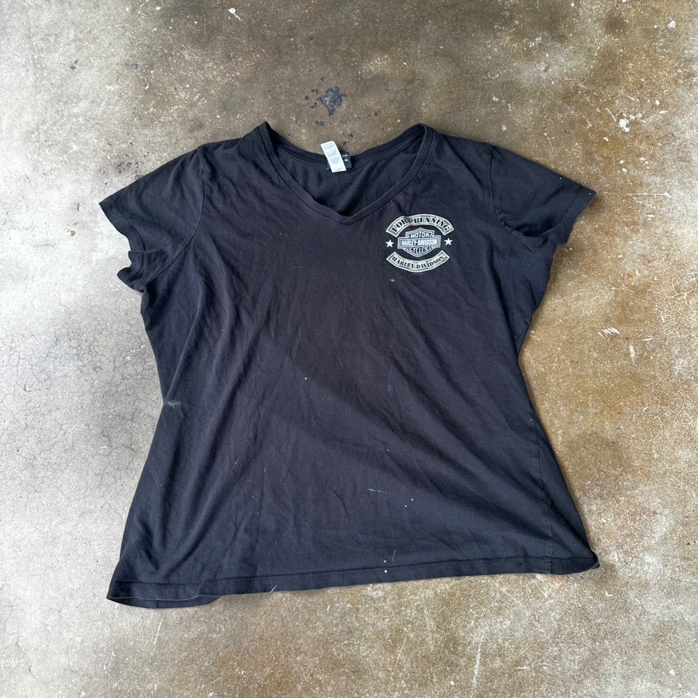 Harley Davidson T-Shirt Womens XXL Black Good Fort Benning Skull Flame Graphic
